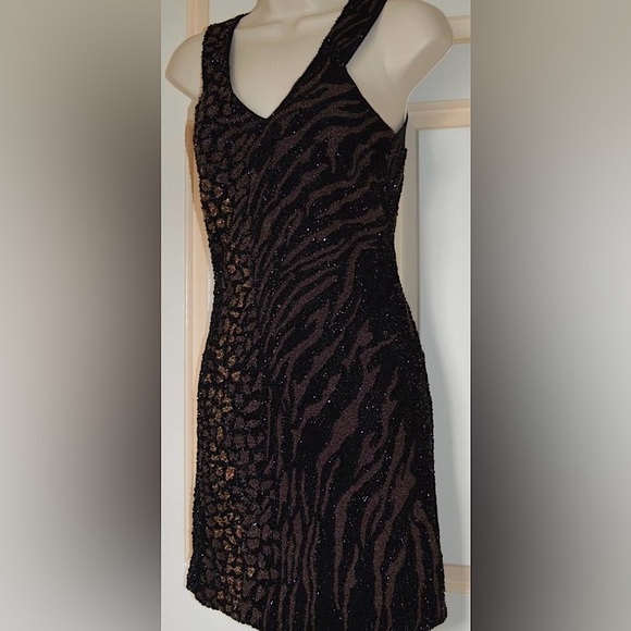 AllSaints Shia hand embellished, mixed metal and animal print mini dress size 10 - Picture 3 of 14